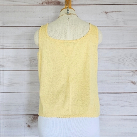 St. John Knit Square Neck Sweater Cami with Scalloped Hem in Yellow Size Large - Picture 3 of 10